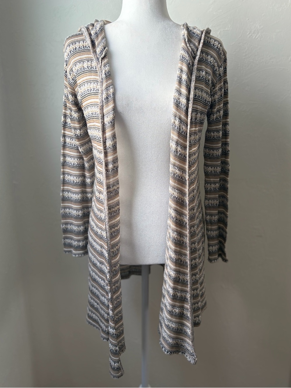 Say What? New York Hooded Knit Cardigan Boho Striped Longline Large